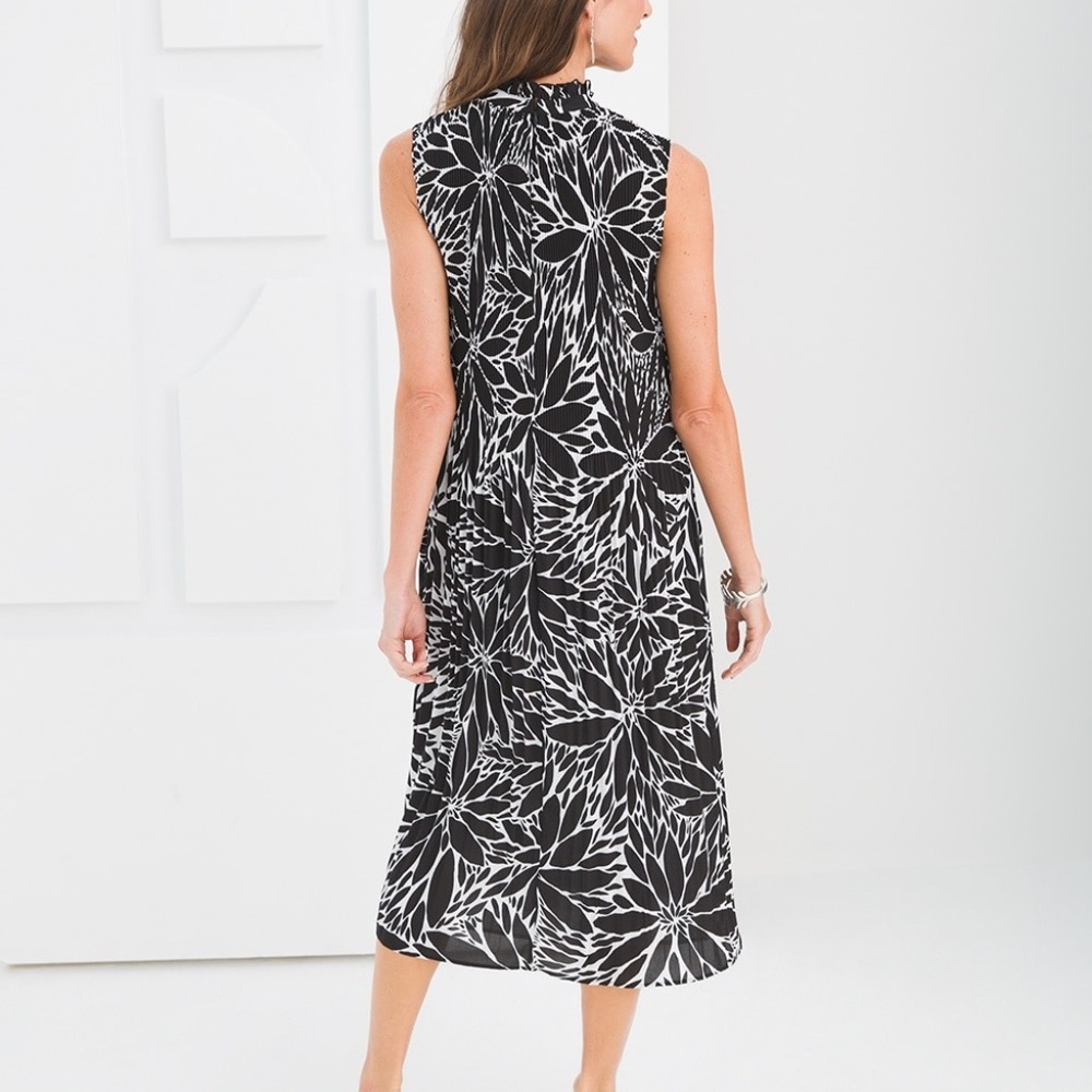 Chico's Black Label Floral Crinkle High-Neck Dress - Picture 9 of 9